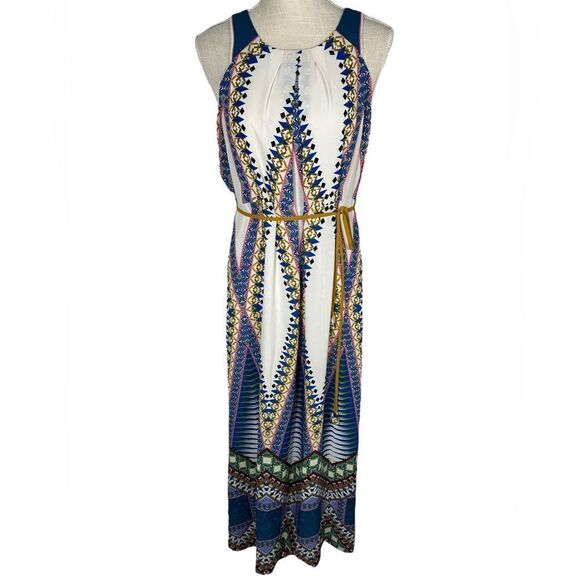 Anthropologie Maeve Pakpao Geometric Print Belted Boho Maxi Dress - Picture 4 of 13